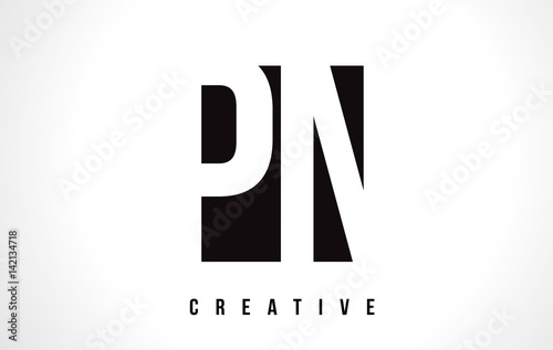 PN P N White Letter Logo Design with Black Square.