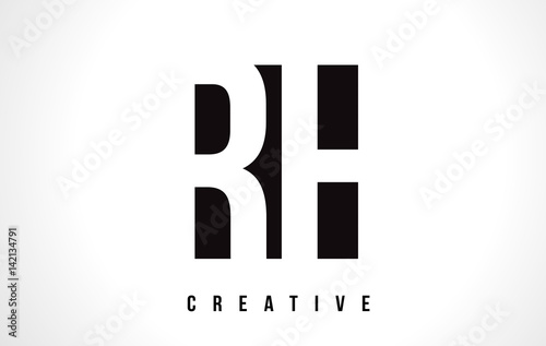 RH R H White Letter Logo Design with Black Square.