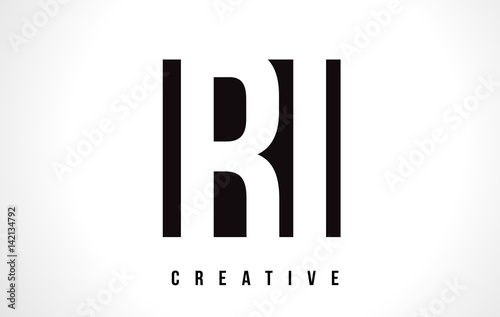 RI R I White Letter Logo Design with Black Square.