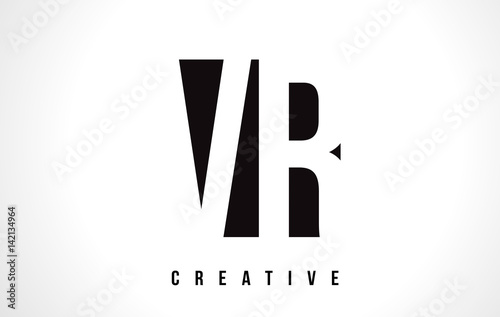 VR V R White Letter Logo Design with Black Square.