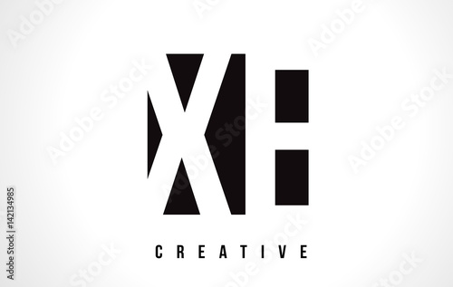 XE X E White Letter Logo Design with Black Square.