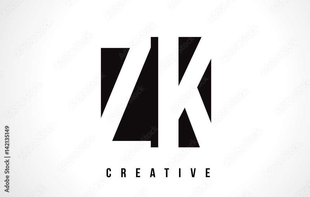 ZK Z K White Letter Logo Design with Black Square. ZK Z K White Letter Logo Design with Black Square.