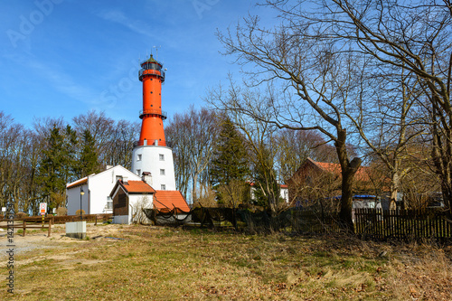 The lighthouse in the small village of Rozewie on the Polish seashore of the Baltic Sea. Poland. Europe.