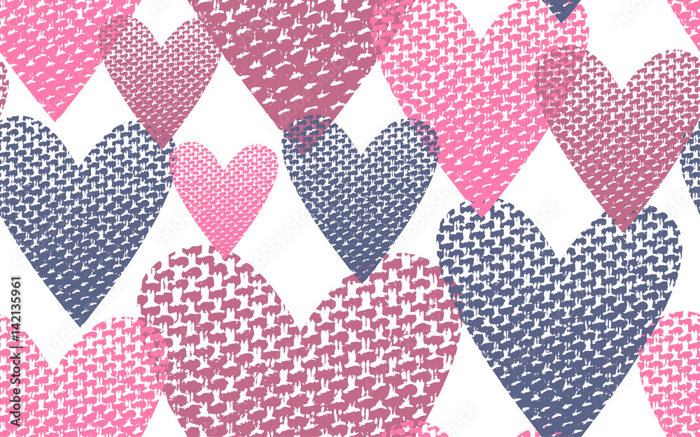 Seamless pattern textile hearts background, vector