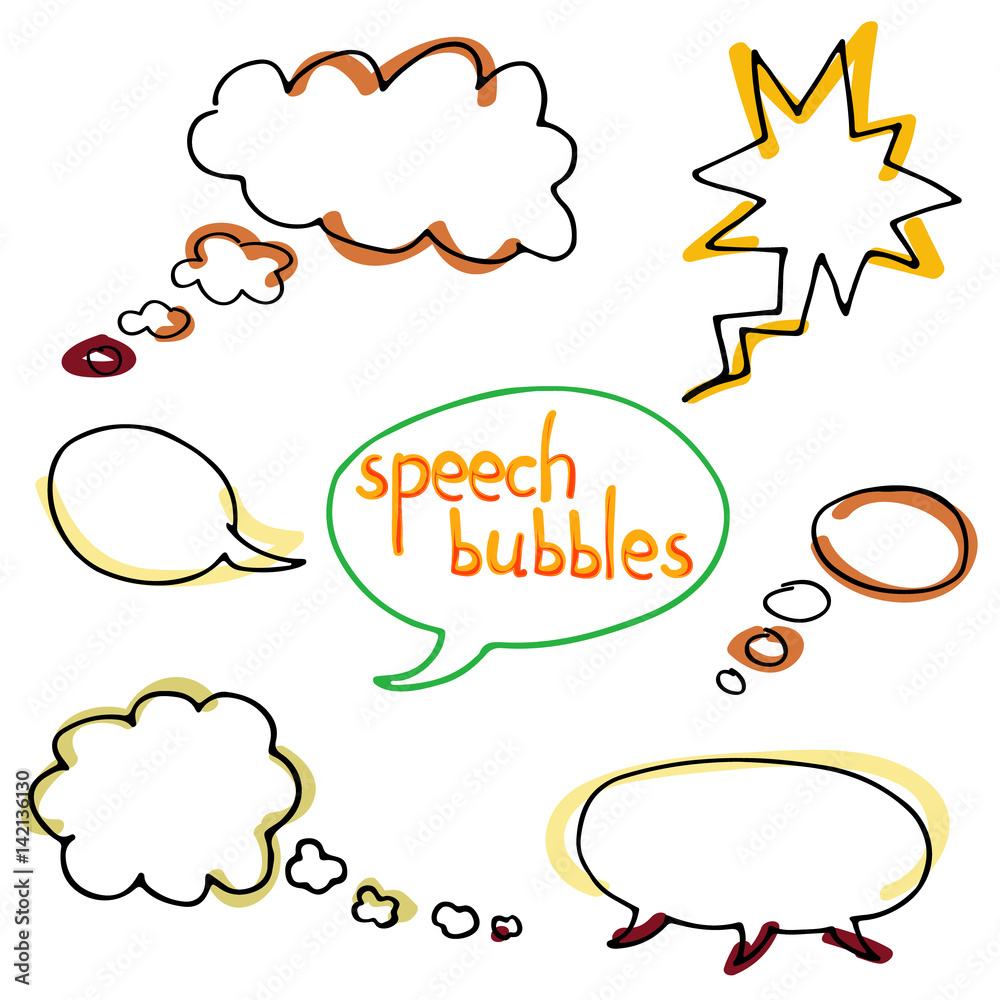 Vector set of cartoon hand drawn speech and thought communication ...