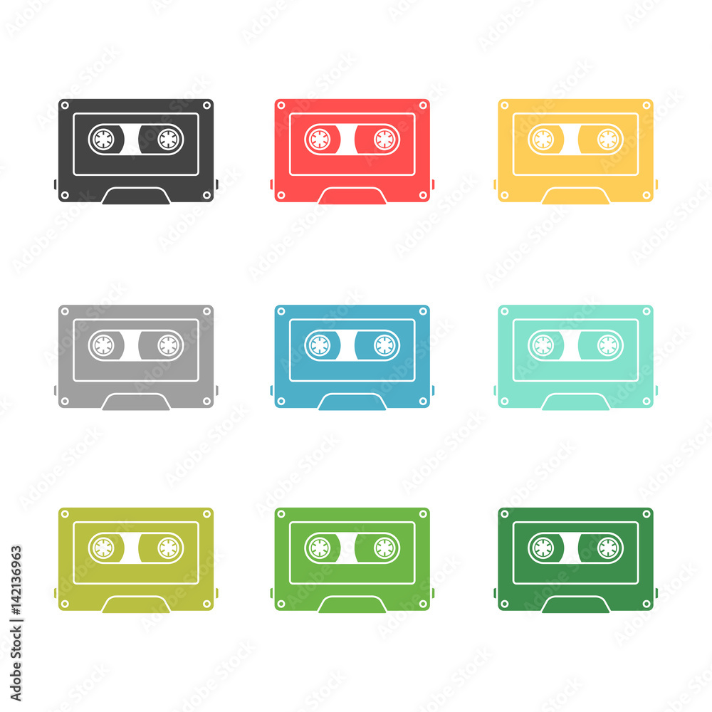 Set retro music tape icon in different colors Set retro music tape icon in different colors