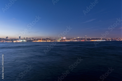 long exposure shot on Istanbul bosphorus sea and bridge
