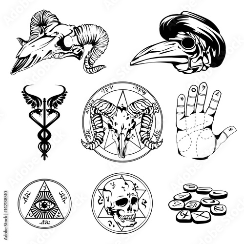 Sketch Set Of Esoteric Symbols And Occult Attributes