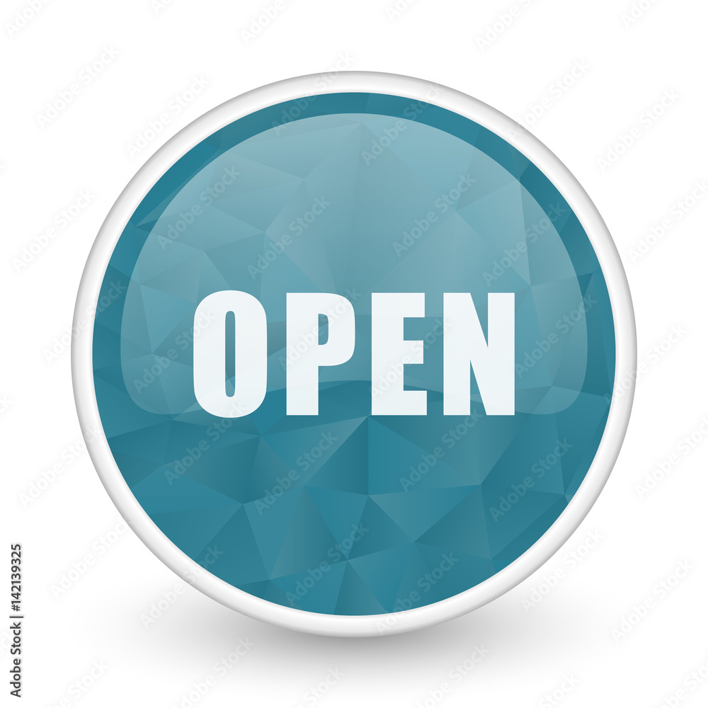 Open brillant crystal design round blue web icon. Open brillant crystal design round blue web icon.