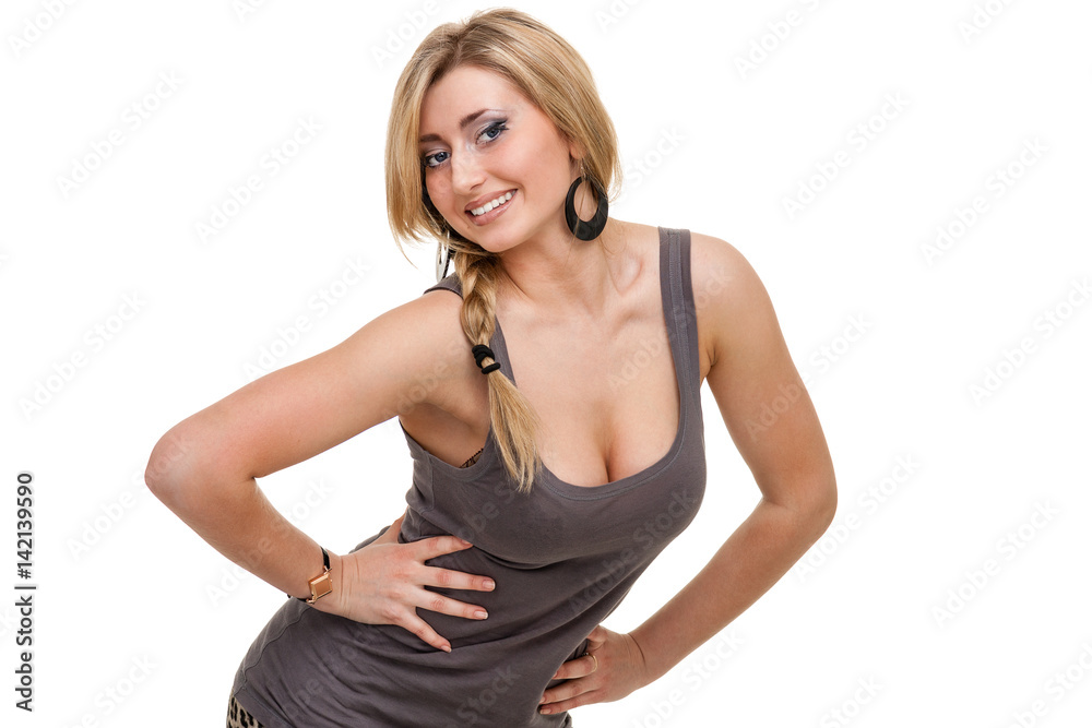 beautiful coquette young woman, isolated on white beautiful coquette young woman, isolated on white
