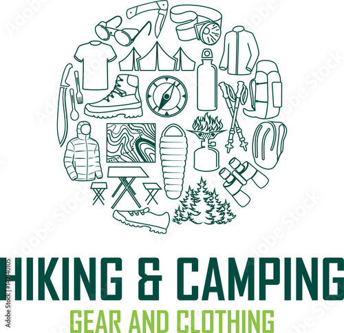 Vector hiking and camping gear logo emblem