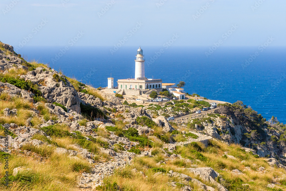 Lighthouse at Cape Formentor in the Coast of North Mallorca near sea Spain