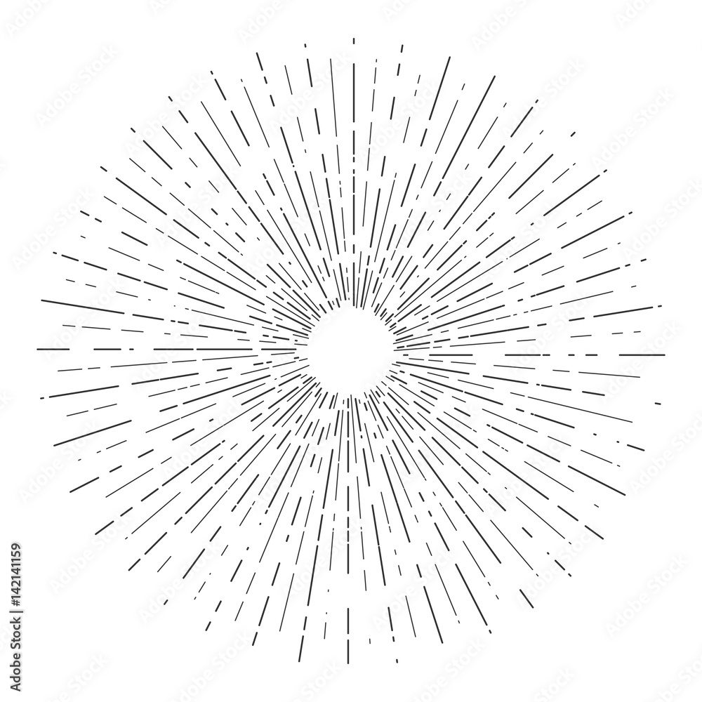 Retro sun bursts, Vintage radiant sun rays shape for logo, labels or emblems and typography decoration template vector Illustration isolated on white background.