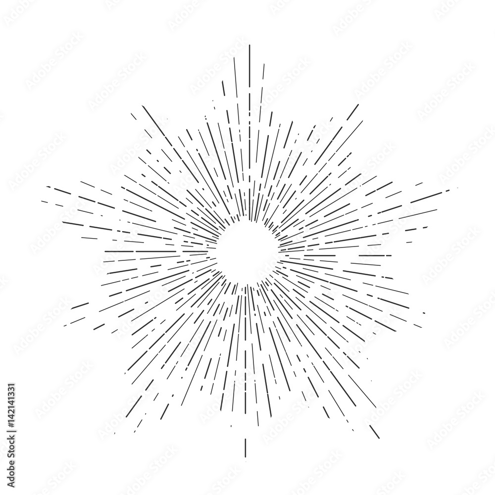 Retro sun bursts, Vintage radiant sun rays shape for logo, labels or emblems and typography decoration template vector Illustration isolated on white background.