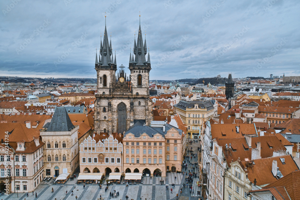 Beautiful city of Prague- aerial view from Old Town Square