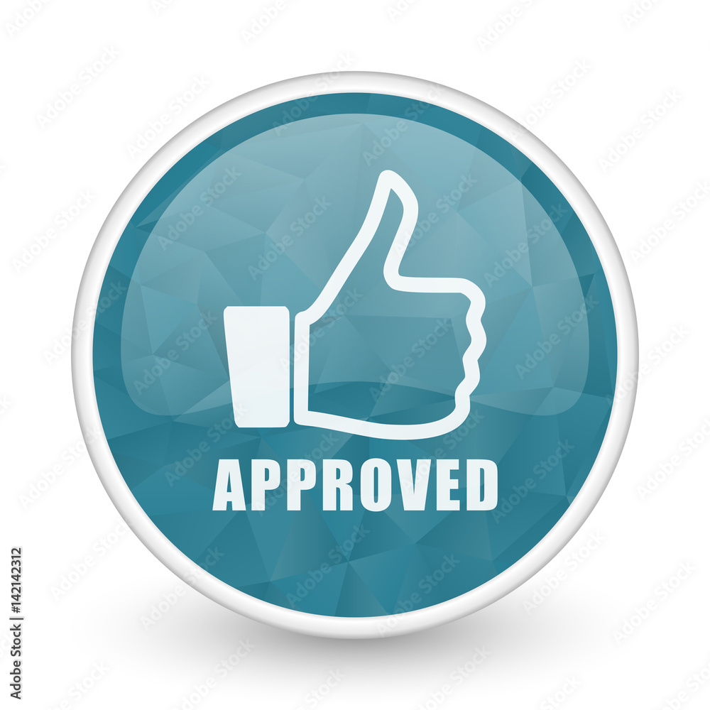 Approved brillant crystal design round blue web icon. Approved brillant crystal design round blue web icon.