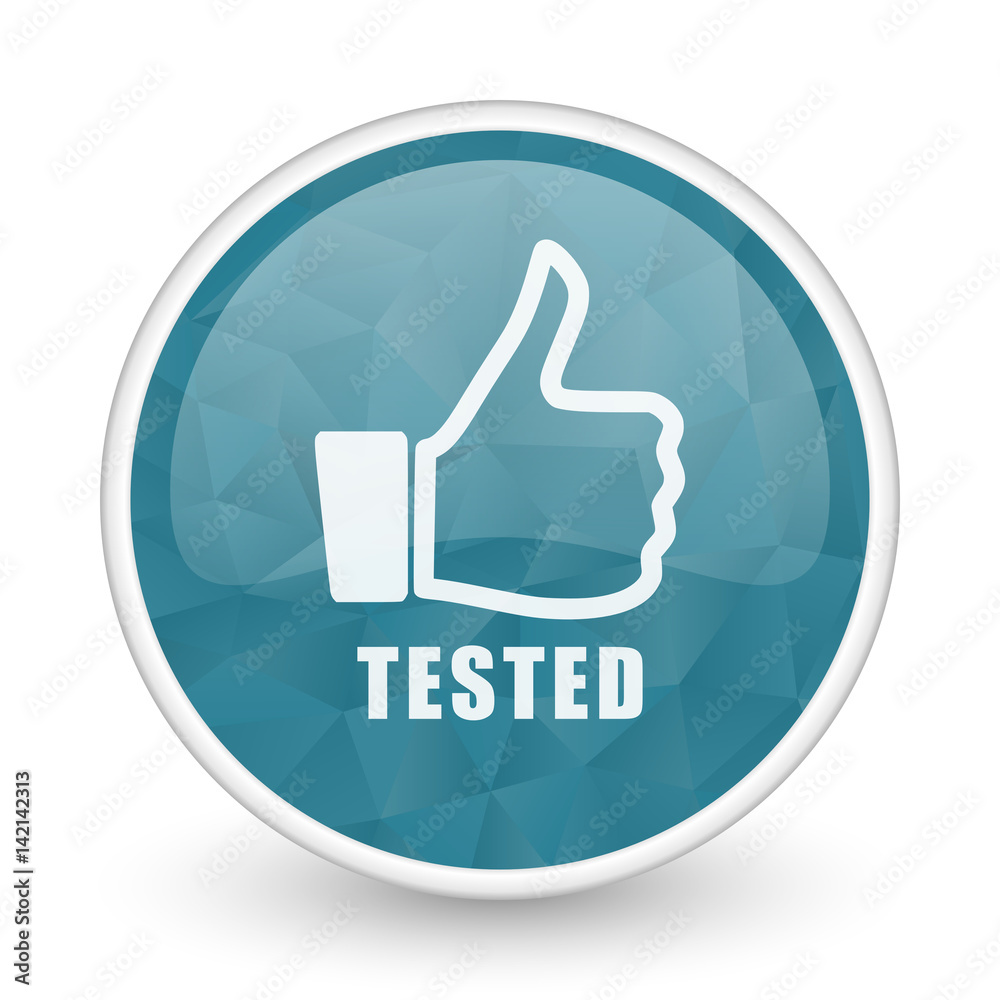 Tested brillant crystal design round blue web icon. Tested brillant crystal design round blue web icon.