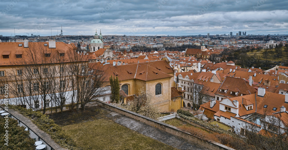 Wonderful aerial view over the city of Prague from Prague castle