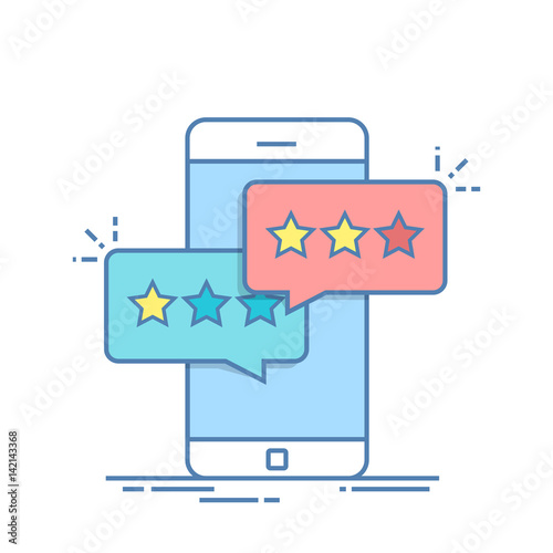 Pop-up dialog box on the mobile phone with a suggestion to put an estimate. View the ranking in the form of stars. Feedback or evaluation. Thin line vector illustration.