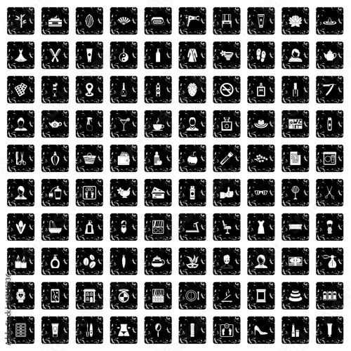 100 beauty salon icons set, grunge style