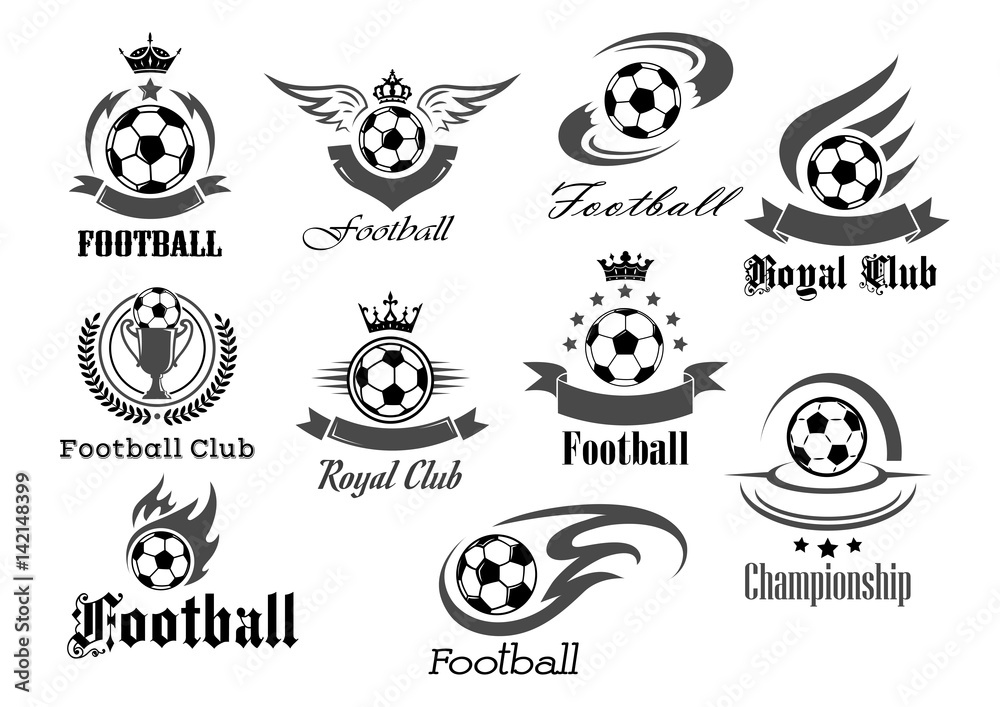 Football ball vector icons for royal soccer