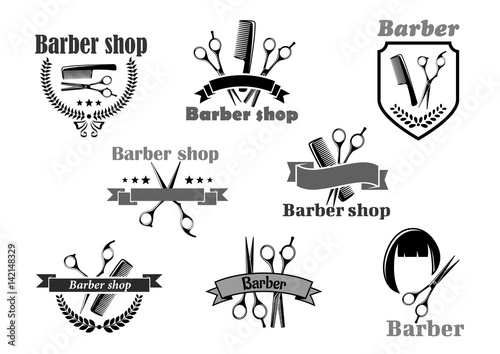 Barber shop vector icons set templates