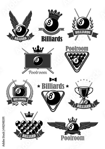 Billiards tournament awards vector icons set