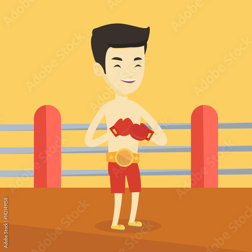 Confident boxer in the ring vector illustration.