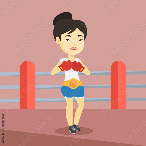 Confident boxer in the ring vector illustration.