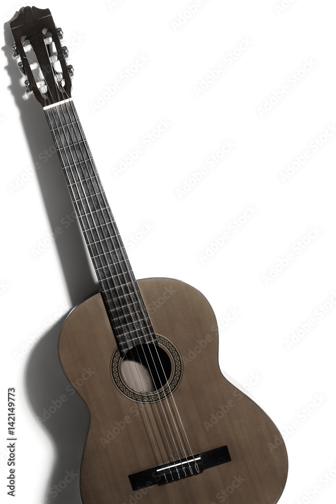 Acoustic guitar classical guitar isolated on white