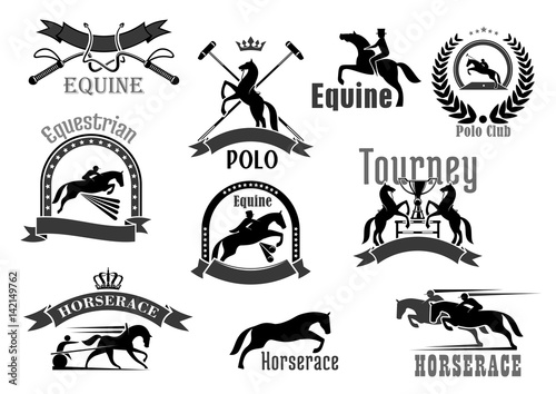 Horse racing or equine polo club vector icons set Fototapet