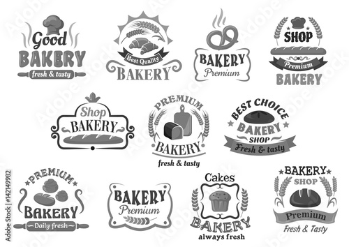 Bread and pastry cakes bakery vector icons set