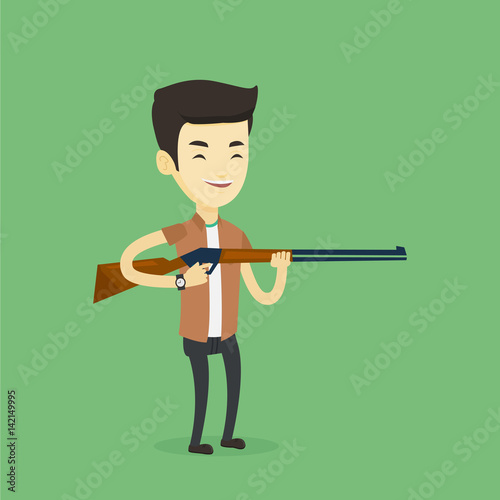 Hunter ready to hunt with hunting rifle.