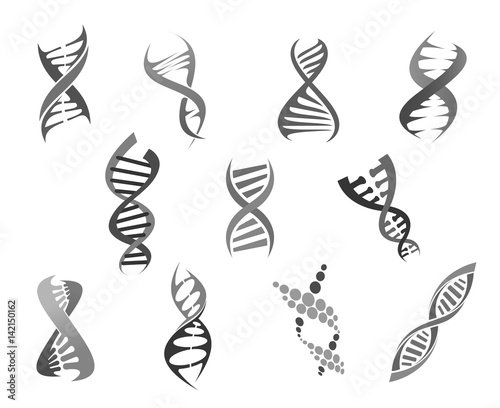 Gene DNA helix vector isolated icons set