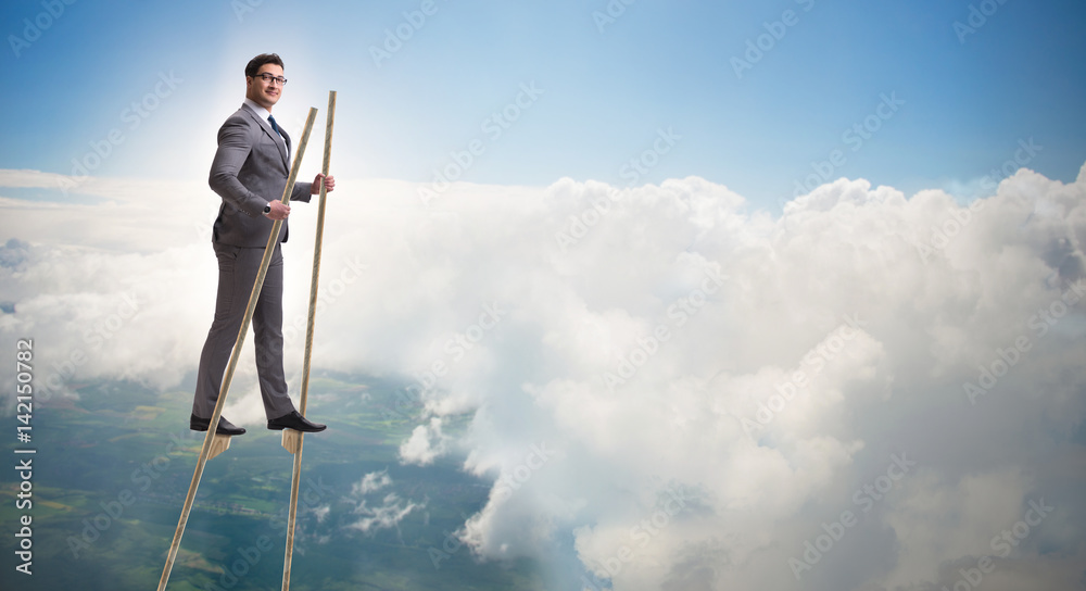 Businessman walking on stilts - standing out from the crowd Businessman walking on stilts - standing out from the crowd