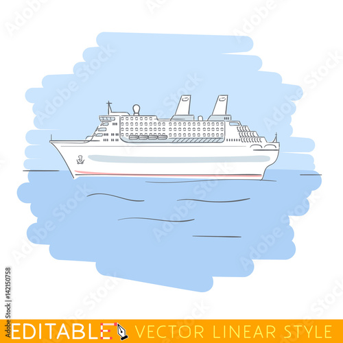 Cruise ship. Editable line sketch. Stock vector illustration.