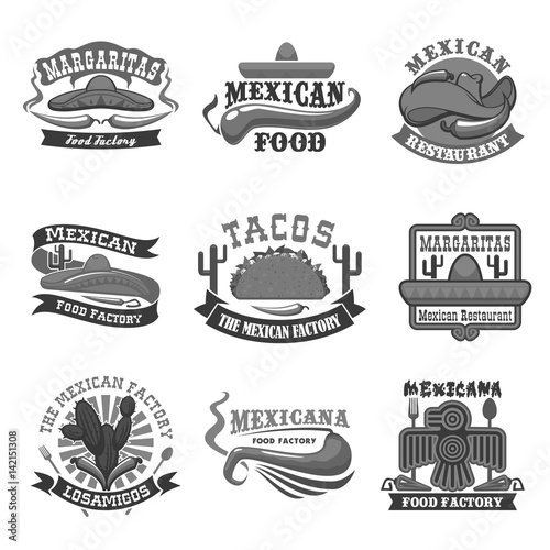 Mexican cuisine restaurant vector icons set