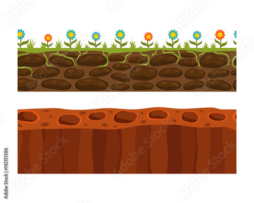 Cross section ground slice isolated some piece nature outdoor ecology underground and freestanding render garden natural geologist earth vector illustration.
