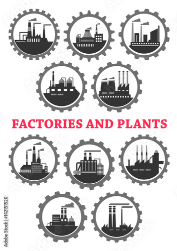 Industrial vector icons of factory industry plants