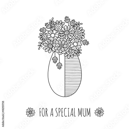 Flowers for a special mum vector illustration with flowers in a vase on a white background.