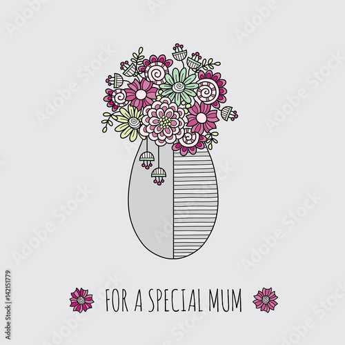 Flowers for a special mum vector illustration with flowers in a vase on a grey background.