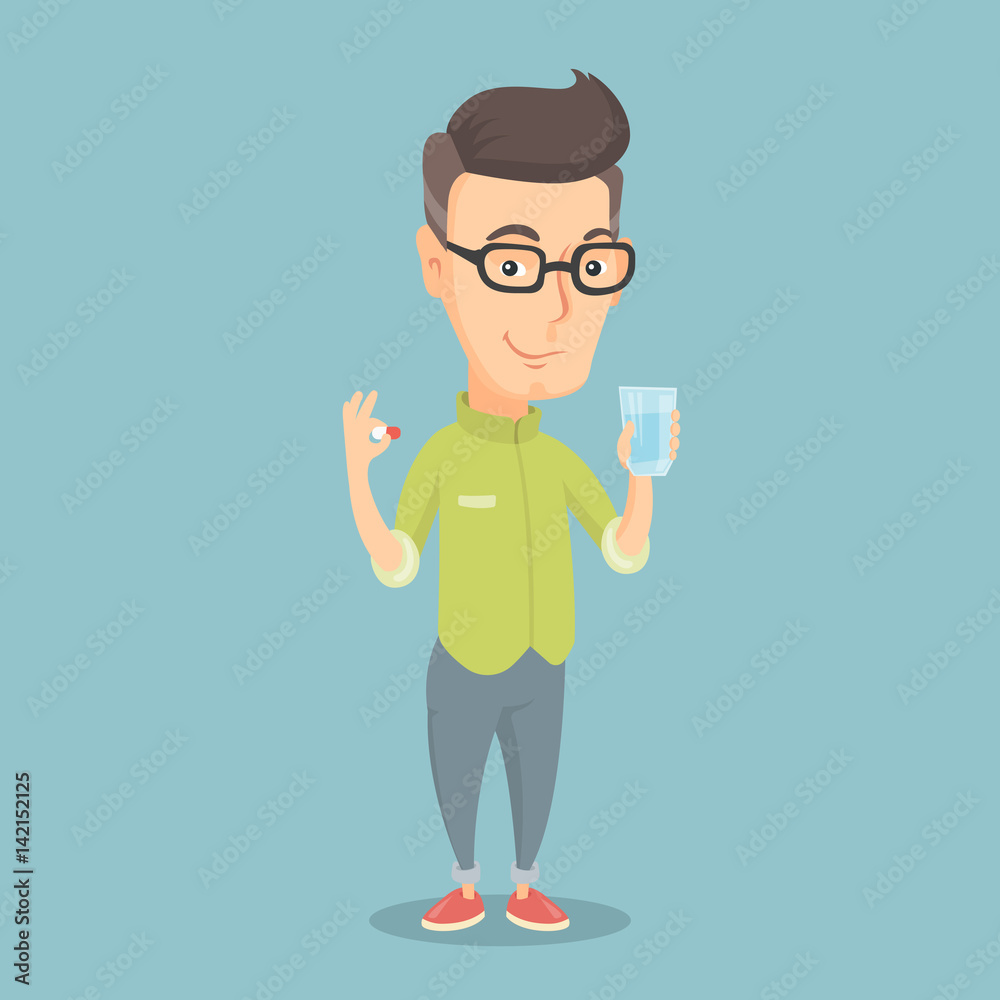 Adult caucasian man taking pills. Adult caucasian man taking pills.