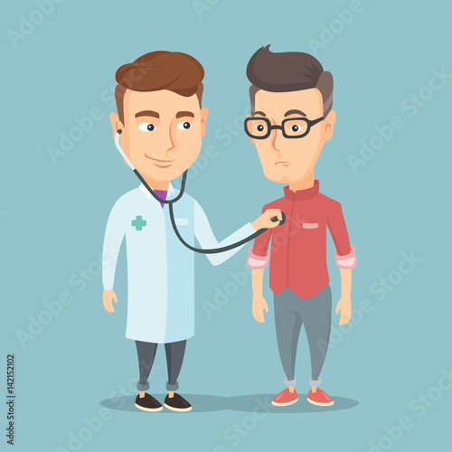 Doctor listening to chest of patient.