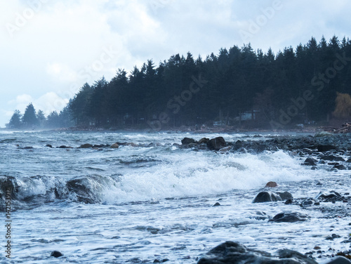 Waves crash on the rocks
