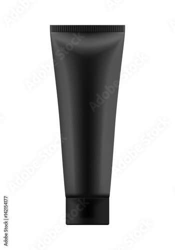 Vector blank template. Empty and clean tube with cap for cosmetic cream or body lotion. Realistic 3d white plastic container for care face and beauty skin or medical gel. Mock-up of package.