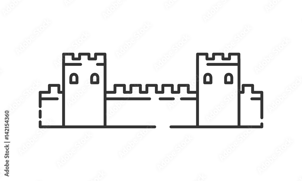 Great Wall of China historic site, Great Wall of China heritage site, Great Wall of China icon vector
