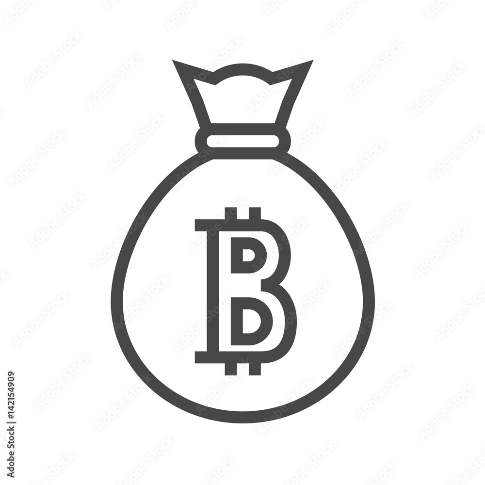 Money Bag with Bitcoin Thin Line Vector Icon. Flat icon isolated on the white background. Editable EPS file. Vector illustration. Money Bag with Bitcoin Thin Line Vector Icon. Flat icon isolated on the white background. Editable EPS file. Vector illustration.