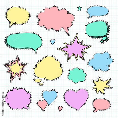 Hand drawn set of speech bubbles. Vector illustration for stickers