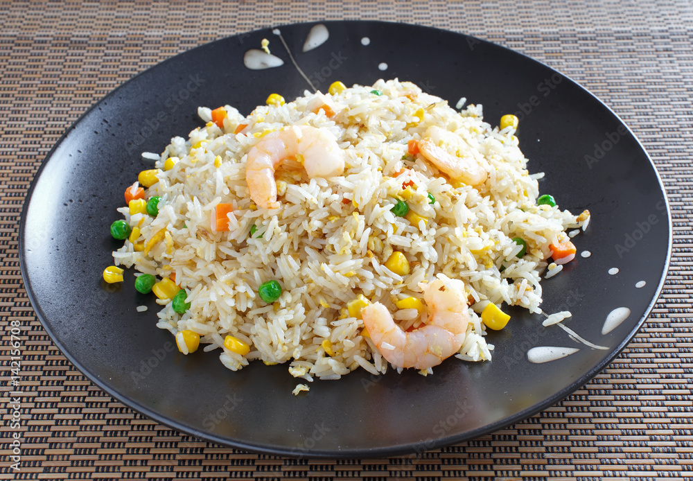 Asian Fried rice shrimp with mixed green vegetable Asian Fried rice shrimp with mixed green vegetable