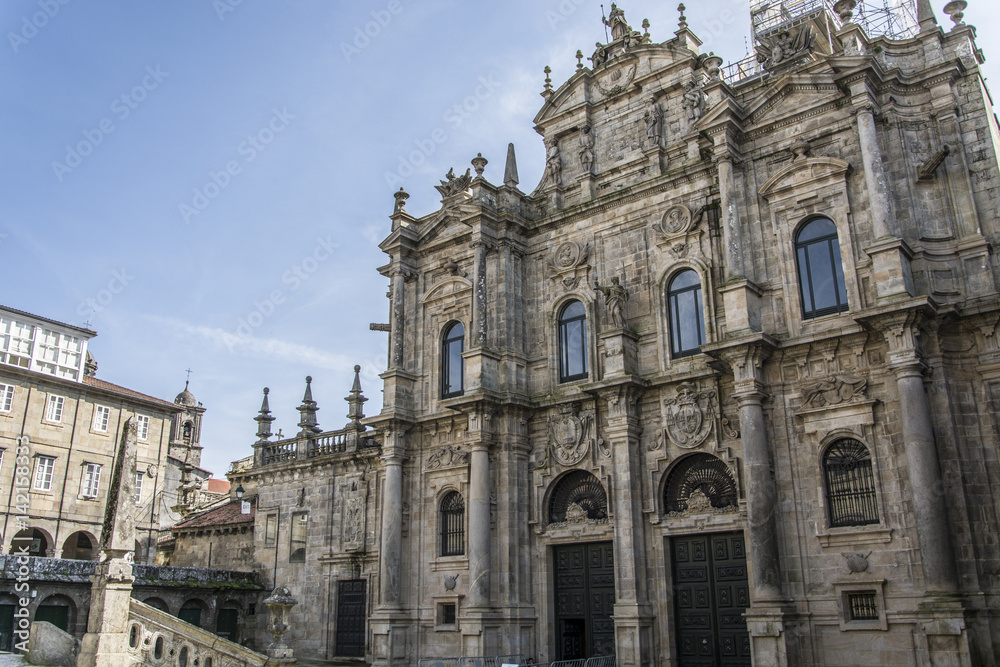 Spanish cathedral in city Santiago de Compostela